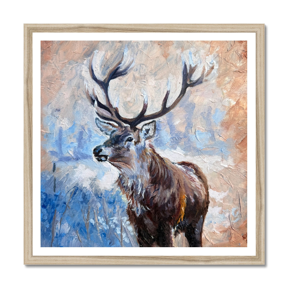 Stag print in Natural frame
