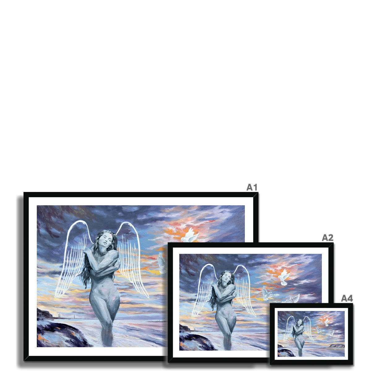 Angel and doves art print sizes