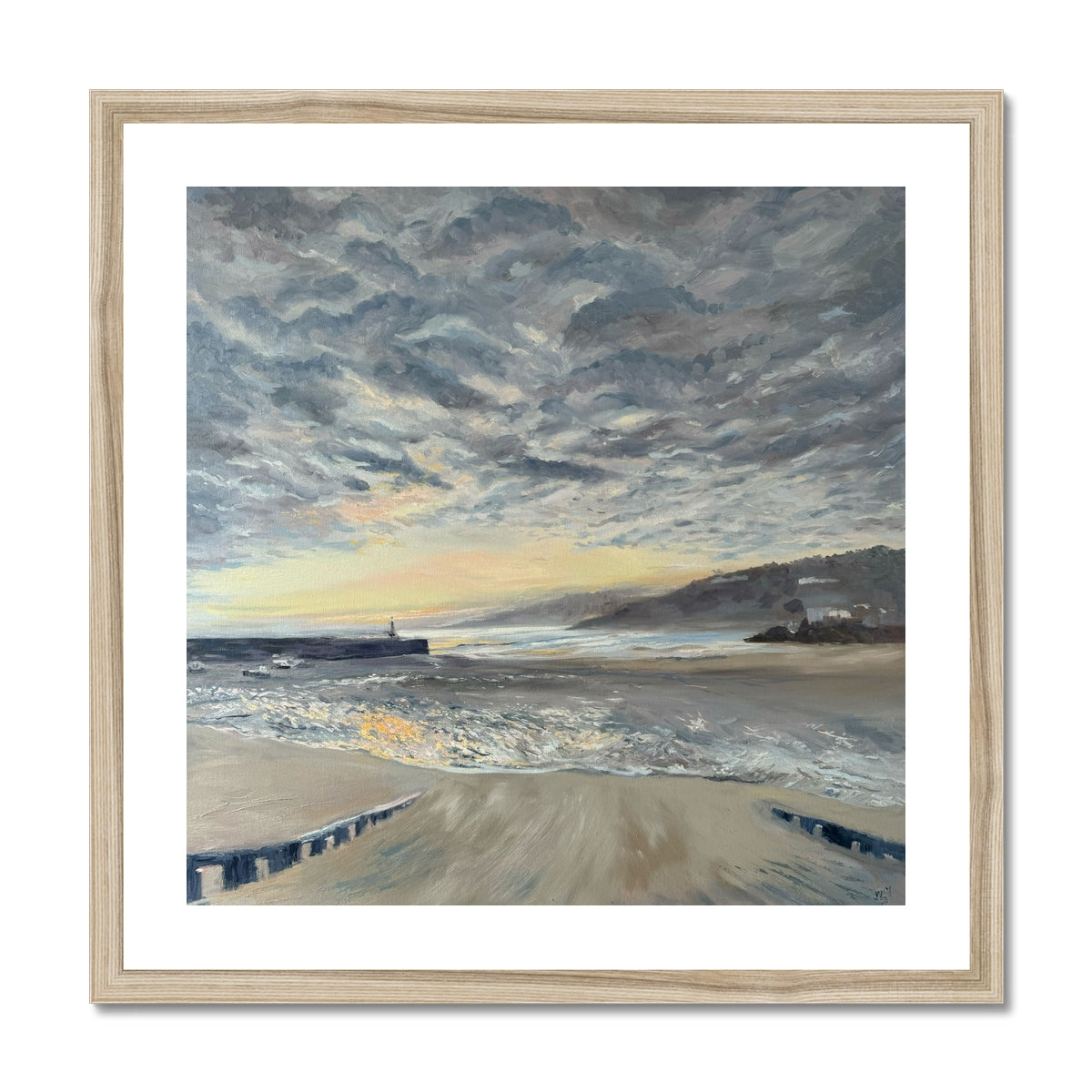 Summer sunrise St Ives Print in Natural frame