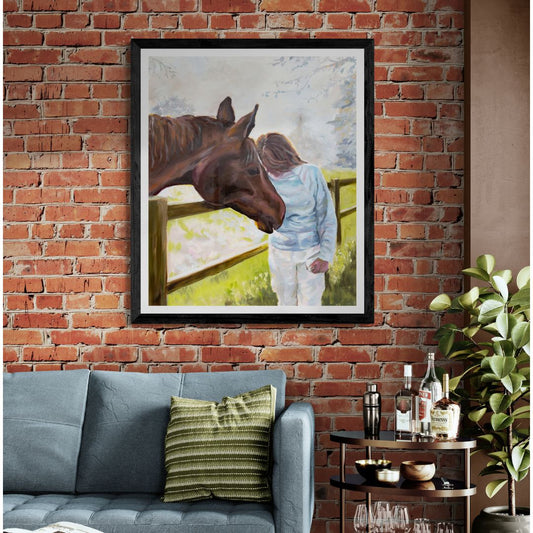 Bay horse fine art print in black frame