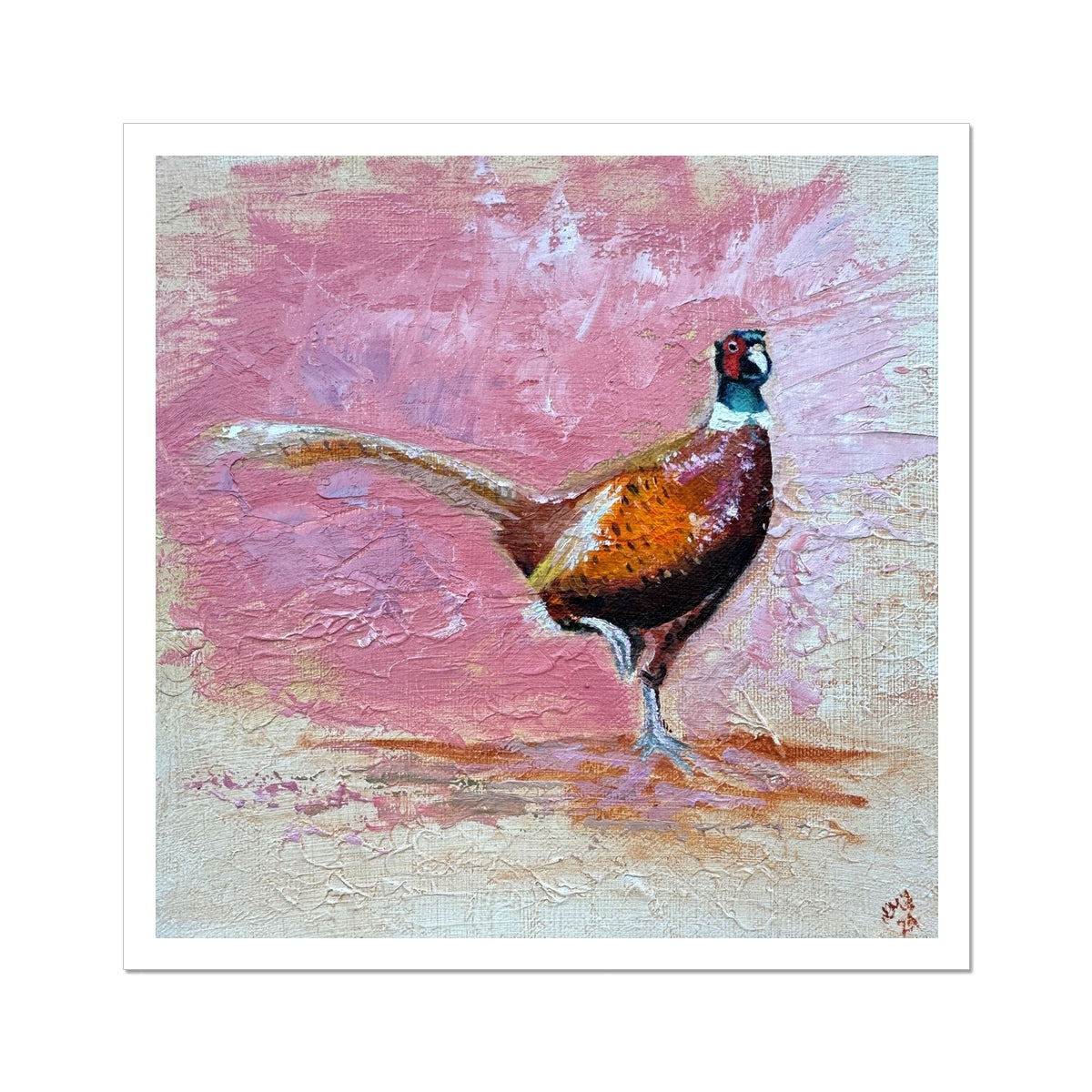 Playful Pheasant art print unframed, featuring the cheeky pheasant illustration with vibrant colours on a pastel backdrop