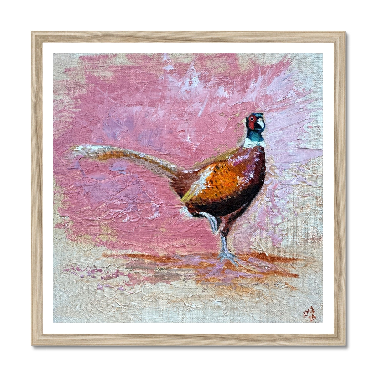 Detailed view of the high-quality texture and vibrant colours of the Playful Pheasant art print