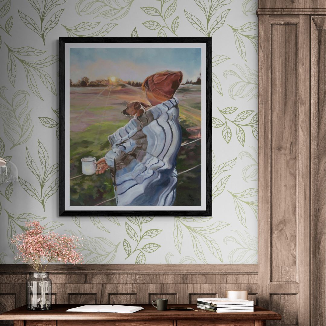 A woman and her dog fine art print